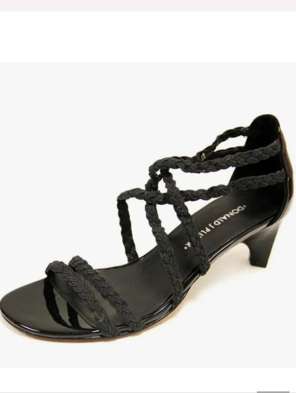 Donald J. Pliner Runa Black Braided Strappy Mid Heel Sandals Women's 7